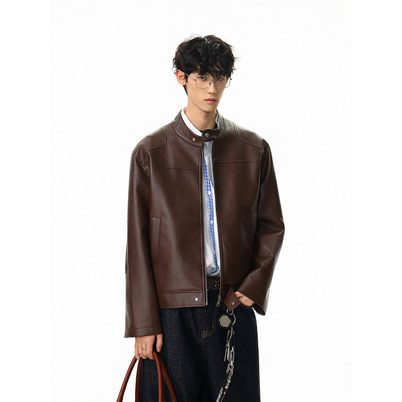 American retro motorcycle leather jacket