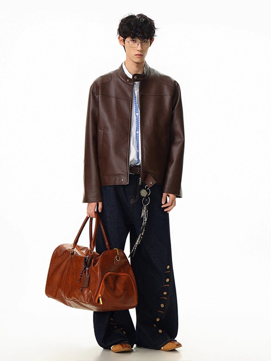 American retro motorcycle leather jacket