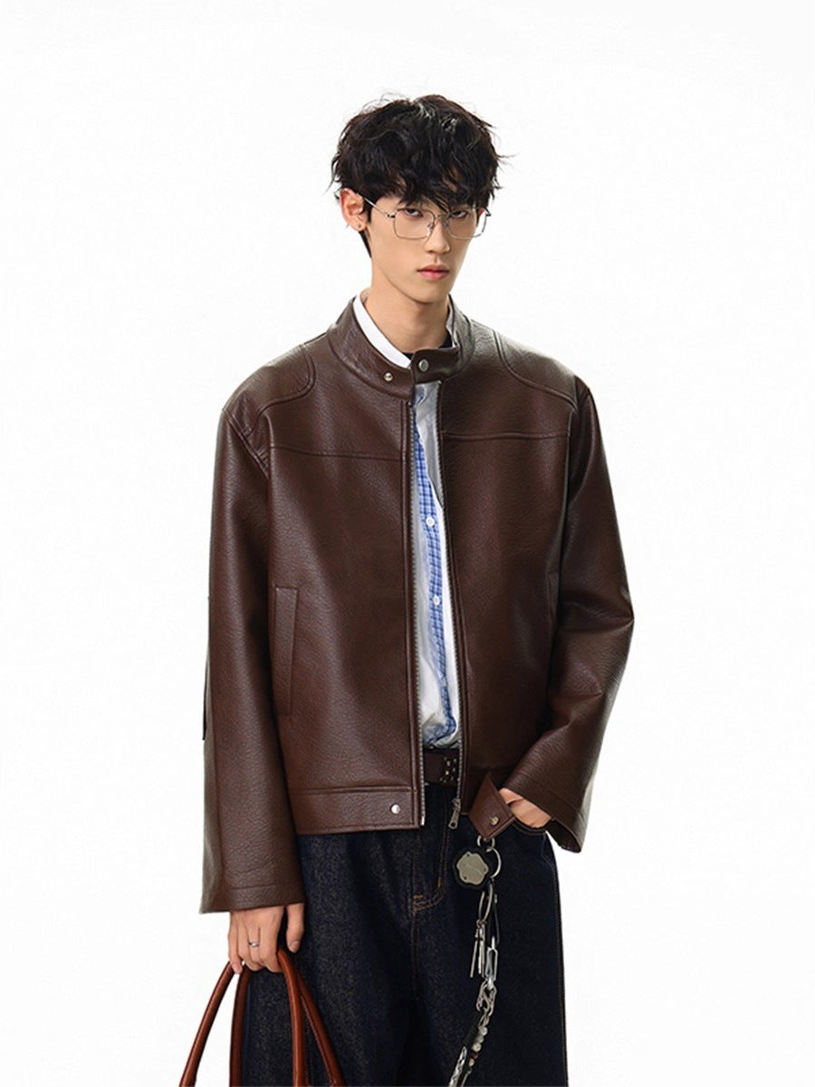 American retro motorcycle leather jacket